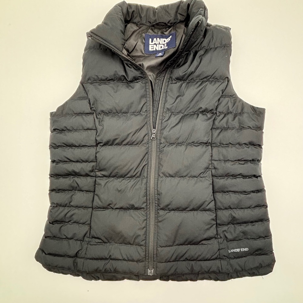 Lands End Womens Puffer Vest Black Size M Lightweight Down Filled Insulated